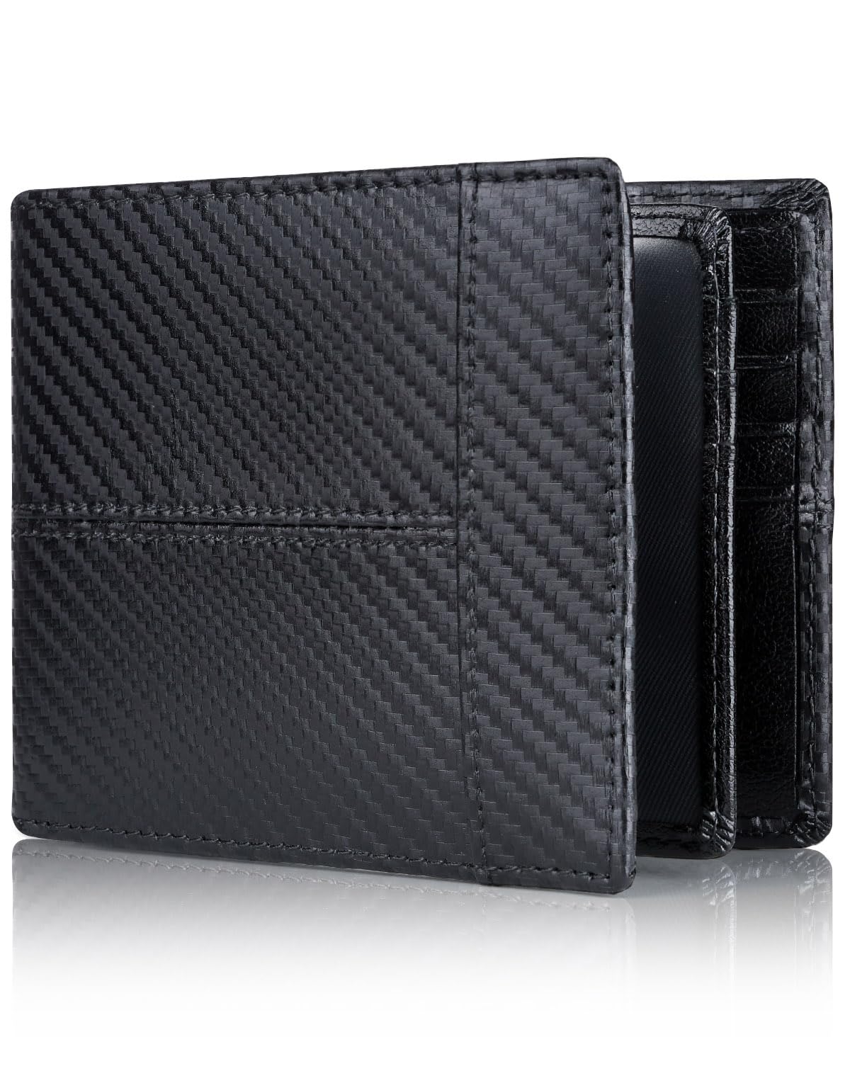 Swallowmall Leather Wallet for Men, Bifold Wallets Mens Genuine Leather RFID Blocking Men's Wallet, 172-BlackStripe-Zipper, Classic