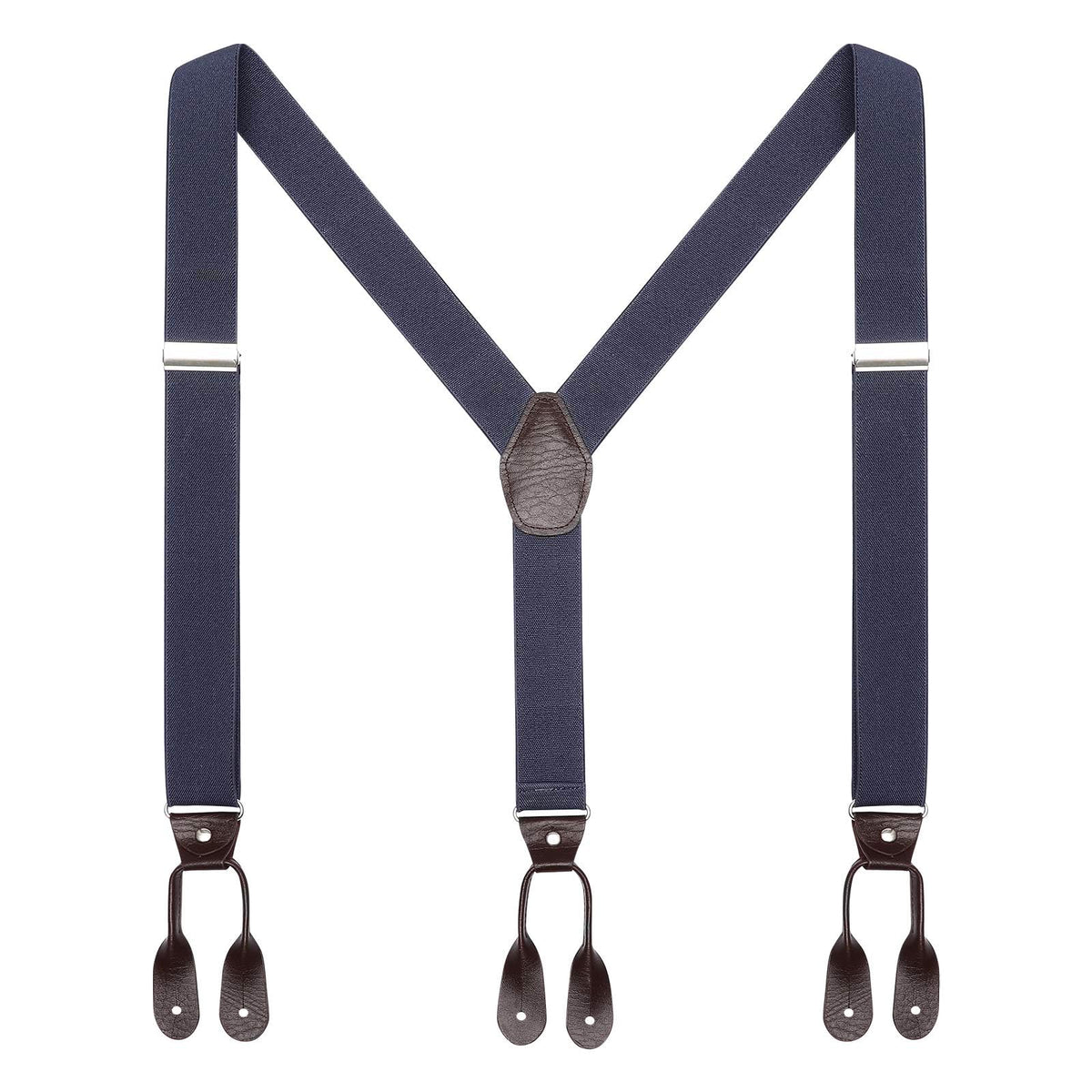 AWAYTR Mens Brown Button End Suspenders - Adjustable Elastic Y Shape Tuxedo Suspender (Dark gray)