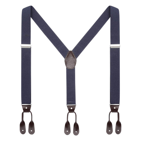 AWAYTR Mens Brown Button End Suspenders - Adjustable Elastic Y Shape Tuxedo Suspender (Dark gray)