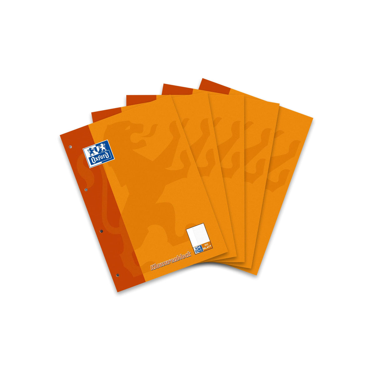 Oxford 100061261 Test Pad / A4 / Lined/White Margin on Left / 50 Sheets / 90 g/mÂ² Optic Paper/Pack of 5 / Orange