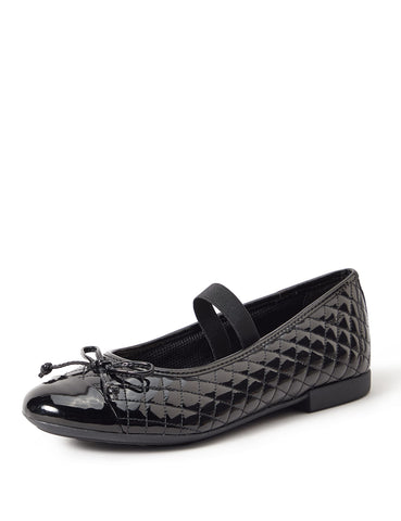 Geox Girl's Plie 48 Quilted Slip-On Patent Ballet Flat Mary Jane, Black, 32 Medium EU Little Kid (1 US)