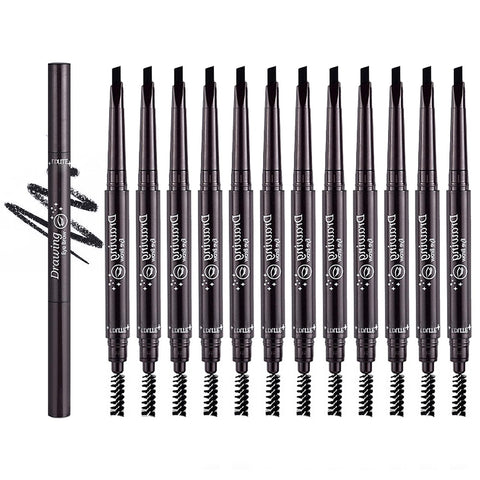Jutqut 12PCS Black Eyebrow Pencil Set, Retractable Eyebrow Pencil with Brow Brush, Professional Eyebrow Shaping Filling Pencil for Women Eye-Makeup, Easy to Color, Waterproof and Long-lasting