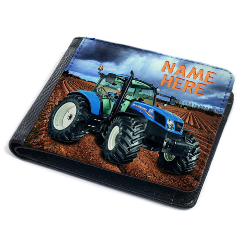KRAFTYGIFTS Personalised New Holland Tractor Wallet Mens Bi-Fold Coin Card Holder Boys Farmer Birthday Gift NST001