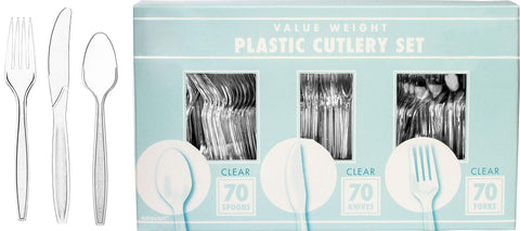 Clear Plastic Heavy Weight Assorted Cutlery (200 Count) - Premium Disposable Plastic and Sturdy Cutlery, Perfect for Home Use and All Kinds of Occasions