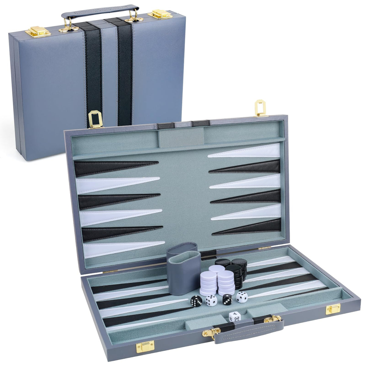 Backgammon Set of 2 Players, Classic Backgammon Set for Adults, Board Game with High-Quality Leather Case, Portable and Travel Backgammon Set (Grey, 18 Inches)