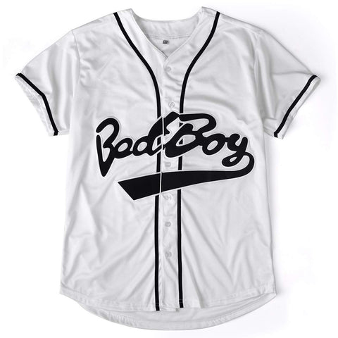 Bad Boy 10 Baseball Jersey, 90s Hip Hop Men Clothing for Birthday Party, Club and Pub Dress, White, XL