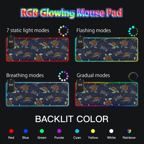 Cute Sea Turtles Wireless Charging Mouse Pad for Mobile Phone Extra Large Gaming Mousepad with 13 Lighting Modes Computer Mat for Office Home Gaming MacBook PC Laptop Desk