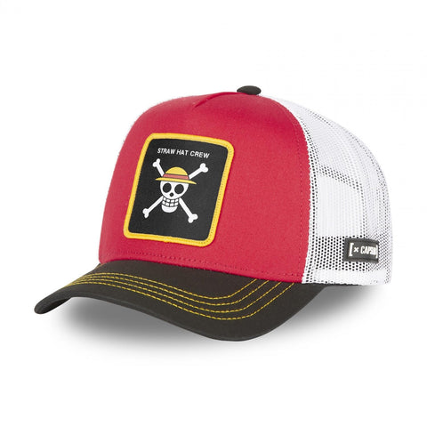 Capslab Straw Hat Crew One Piece Red Black White Trucker Cap - One-Size