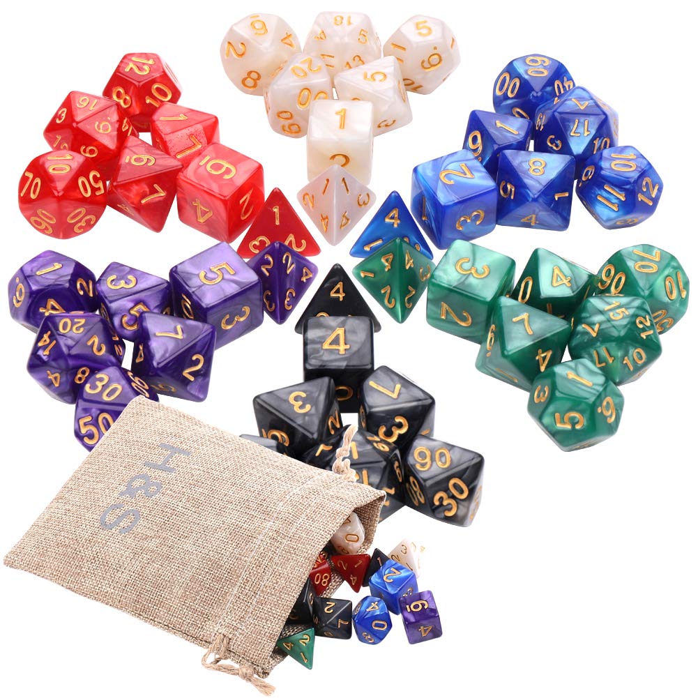 H&S 42pcs DND Dice 6 Sets Dungeons And Dragons Dice Set - 7 Sided Polyhedral D&D RPG MTG Table Game - Dungeon Dragon Dice - Gaming Dice - Dice Pack - D20 Dice Set - Gaming Dice Set