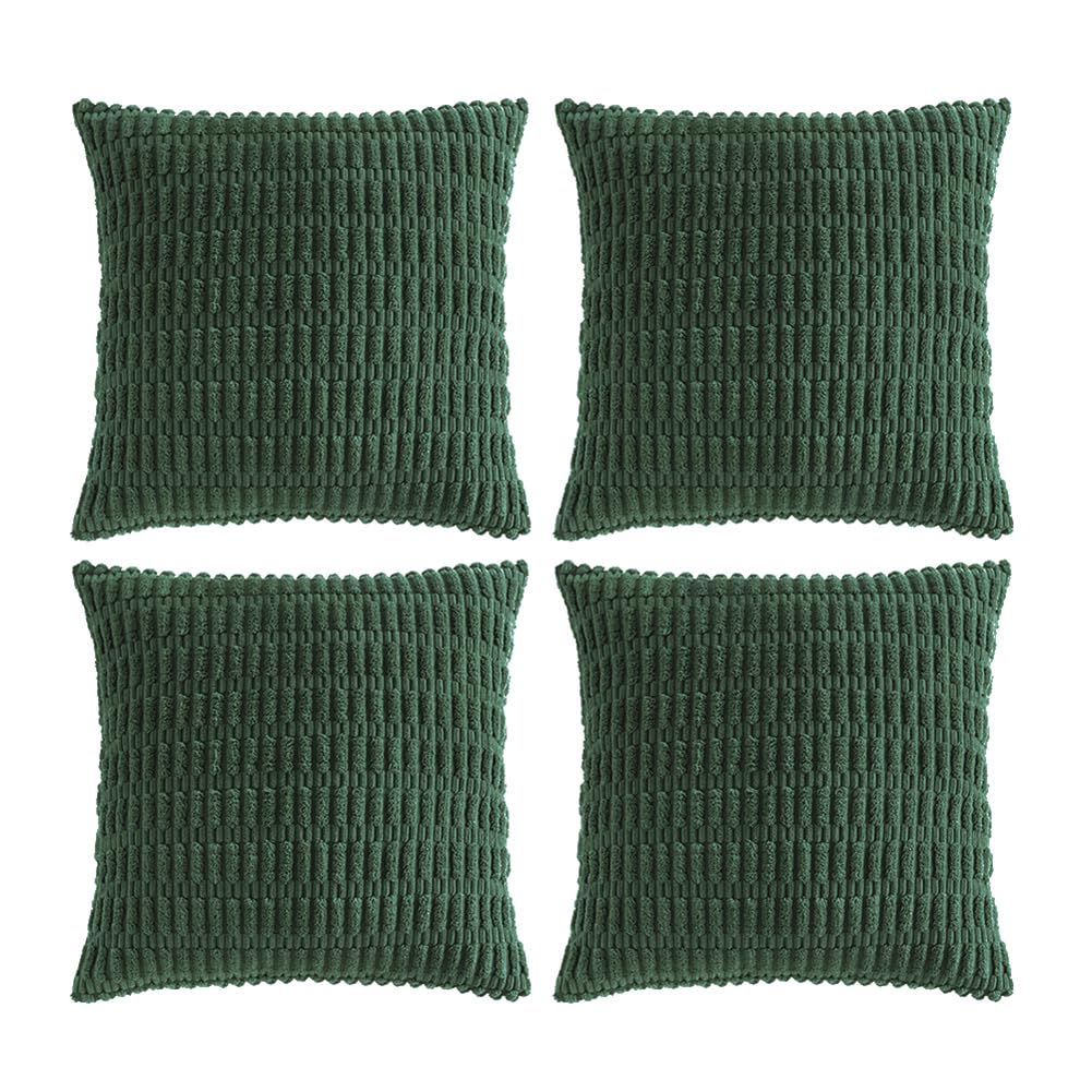FDTERN Set of 4 Cushion Covers, 40 x 40 cm, Dark Green, Fluffy Corduroy Cushion Covers, Decorative Cushion Cover, Sofa Cushion, Decorative Cushion Cover for Sofa, Bedroom, Living Room