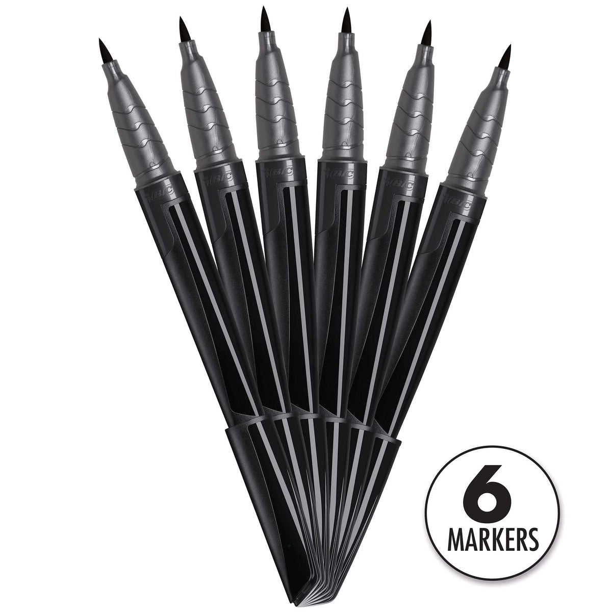 BIC BodyMark Temporary Tattoo Markers for Skin, Black, Flexible Brush Tip, Skin-Safe, Cosmetic Quality (Pack of 6)