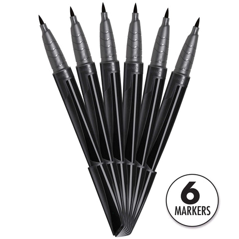 BIC BodyMark Temporary Tattoo Markers for Skin, Black, Flexible Brush Tip, Skin-Safe, Cosmetic Quality (Pack of 6)