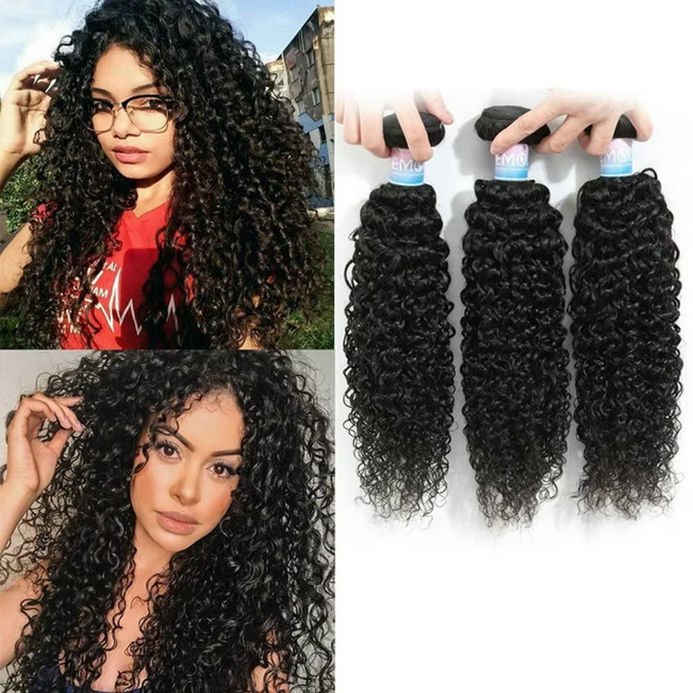 Kinky Curly Human Hair Bundles Thick Curly Weave Bundles Virgin Hair Bundles Full Head Hair Natural Black Color Hair Bundles Can Be Dyed 3 Bundles Total 300g 26 26 26 Inch