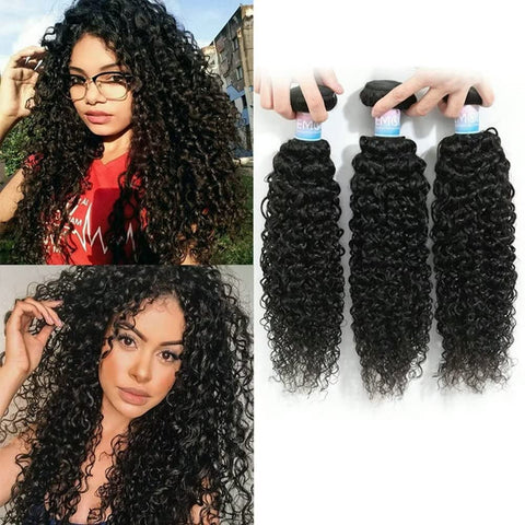 Kinky Curly Human Hair Bundles Thick Curly Weave Bundles Virgin Hair Bundles Full Head Hair Natural Black Color Hair Bundles Can Be Dyed 3 Bundles Total 300g 18 18 18 Inch