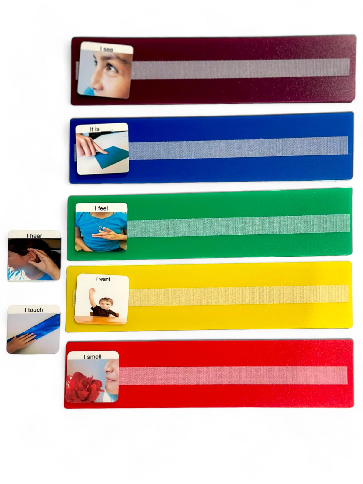 Smile4Autism 5 Large 2 1/2" X 10 1/4" Sentence Strips with 7 Color Sentence Starter Cards Perfect for Building 2-4 Word -Autism ABA, ADHD, Language & Apraxia Aspergers (Large)