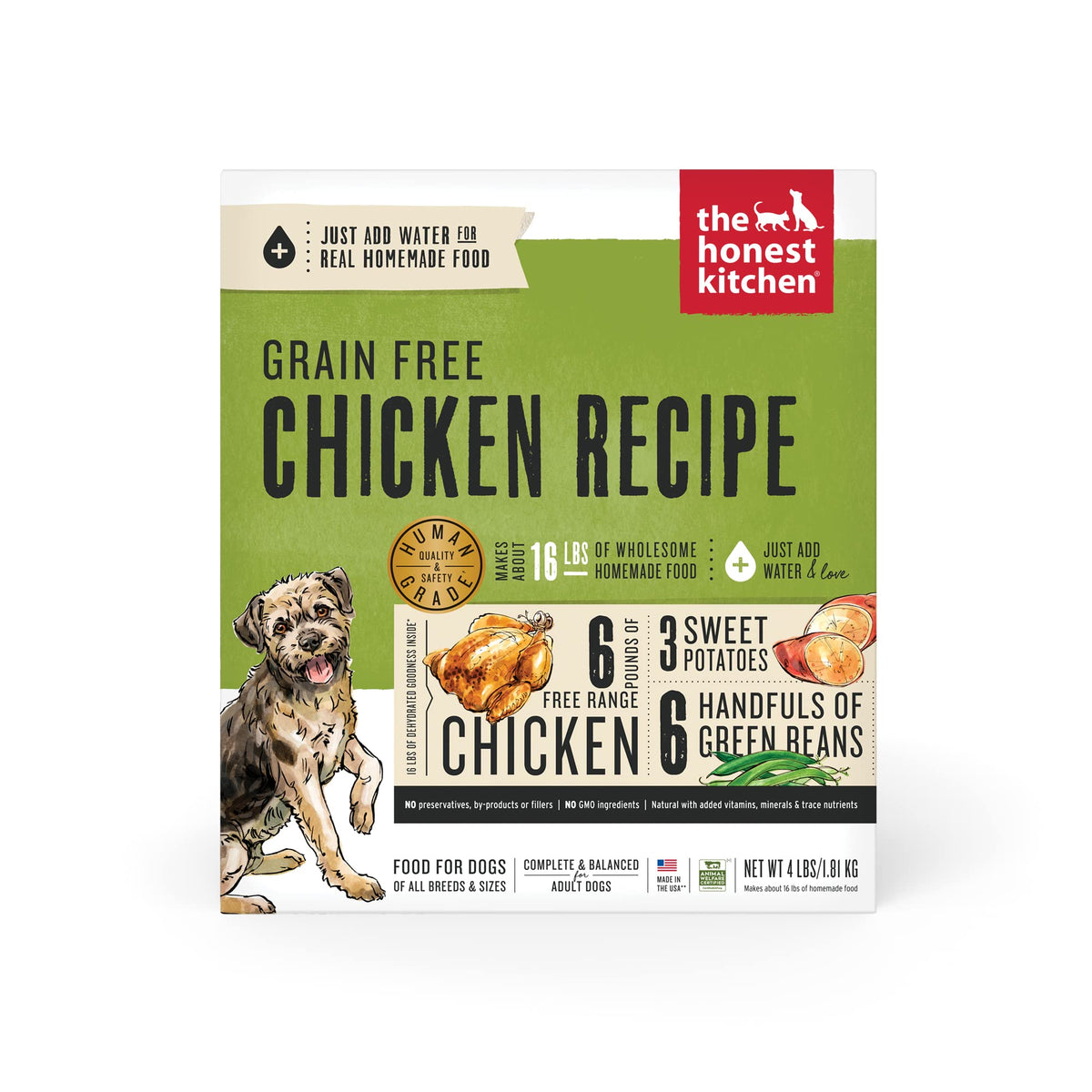 The Honest Kitchen Human Grade Dehydrated Grain Free Dog Food - Complete Meal or Dog Food Topper - Chicken 4 lb (makes 16 lbs)