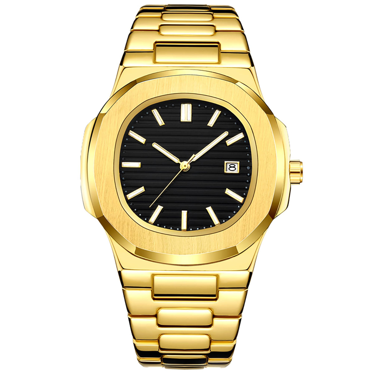 BARAMON Wrist Watches for Men, Nautilus Stainless Steel Quartz Movement Date Luxury Style Men's Luminous Hands Casual Business Watches