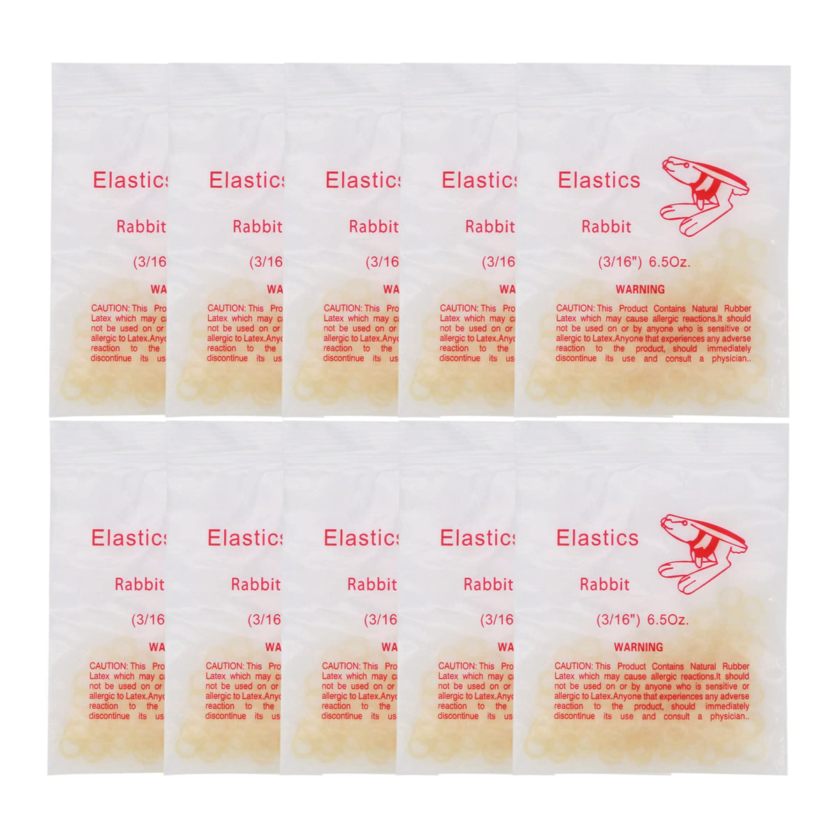 10Packs/1000Pcs Dental Orthodontic Elastics Latex Rubber Bands (10Bags-Rabbit-3/16-6.5OZ)