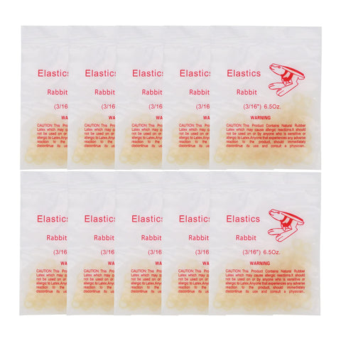 10Packs/1000Pcs Dental Orthodontic Elastics Latex Rubber Bands (10Bags-Rabbit-3/16-6.5OZ)