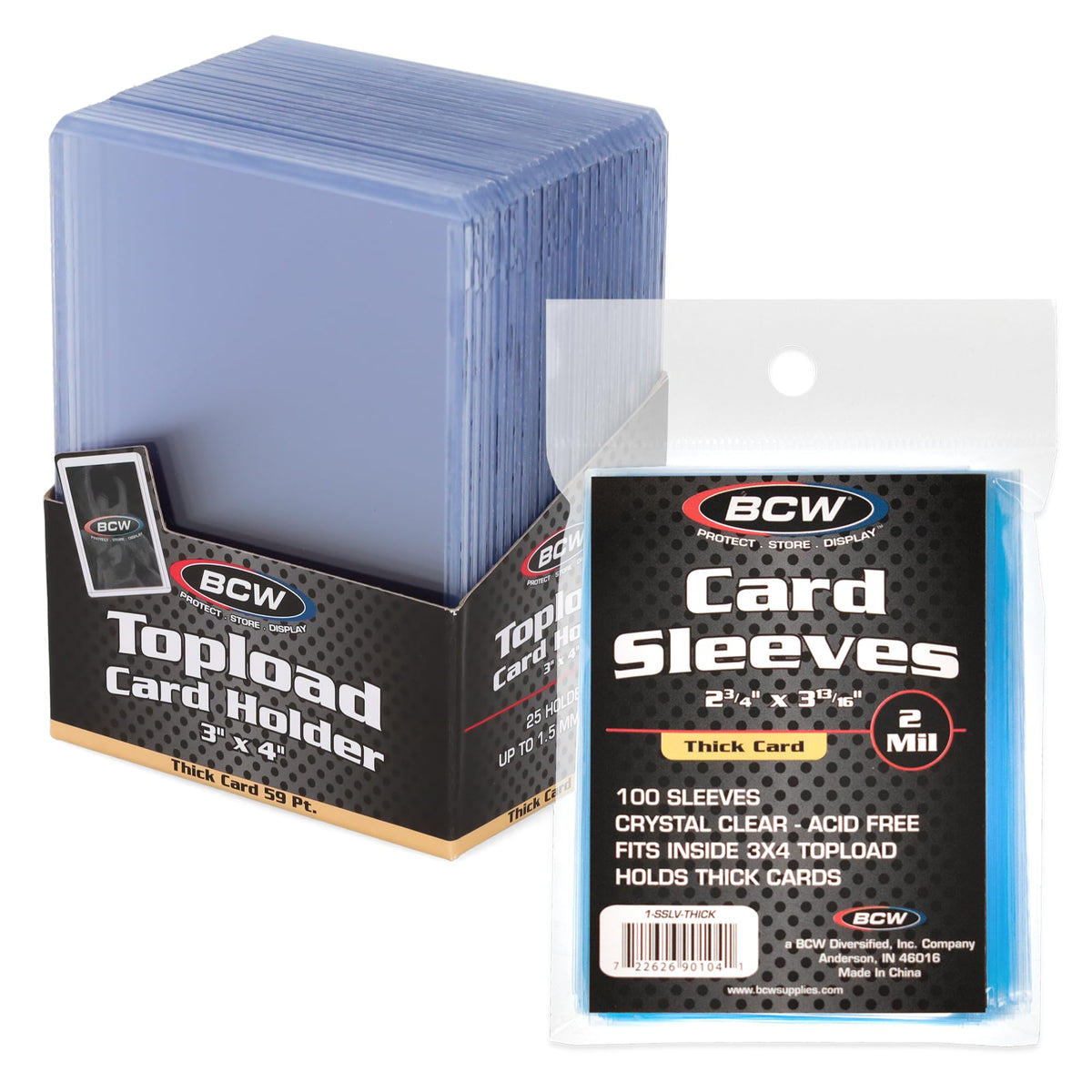 BCW Thick Card Topload Holder - 59 PT and Thick Soft Sleeves Bundle | Premium Protectors for Sports and Non-Sports Collectibles | Secure Storage for Thick Trading Cards