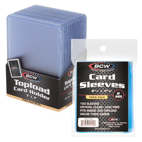 BCW Thick Card Topload Holder - 59 PT and Thick Soft Sleeves Bundle | Premium Protectors for Sports and Non-Sports Collectibles | Secure Storage for Thick Trading Cards