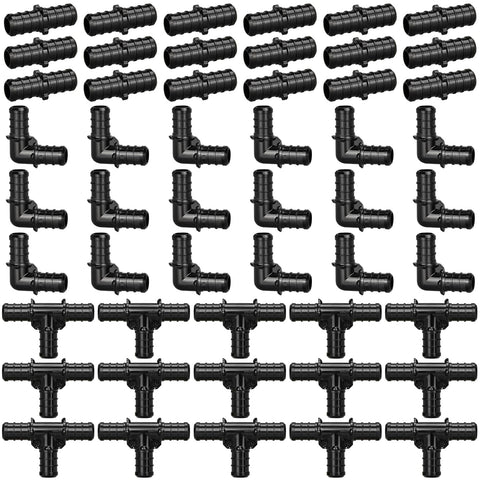 1/2" Poly PPSU Barb Crimp PEX Fitting, 60pcs PEX Fitting Combo, 20pcs Each Elbows Tees Straight Couplings, No Lead (60pcs, 1/2" Combo)