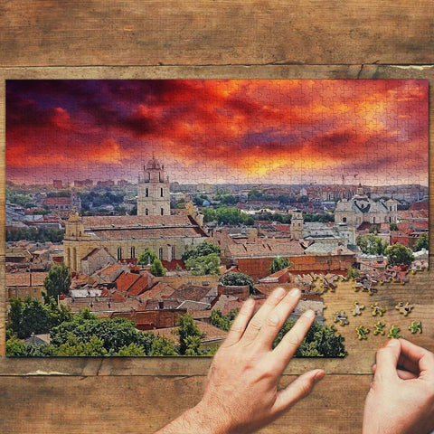 Lithuania Jigsaw Puzzle 1000 Piece Old Town Vilnius Lithuania Puzzle Travel Souvenir Wooden