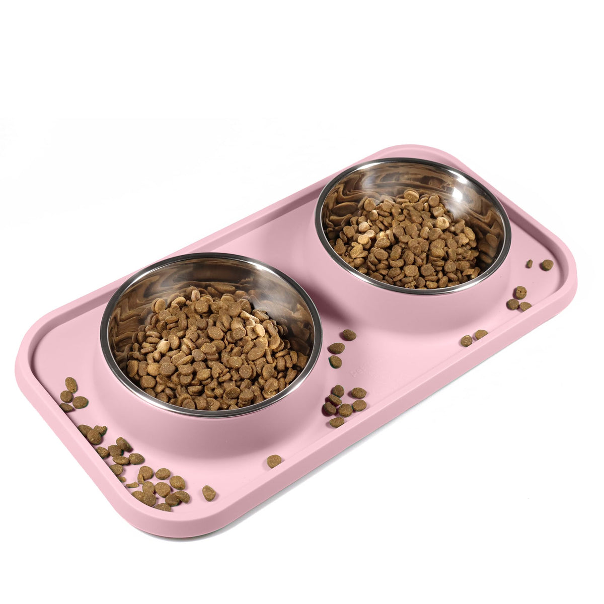 L.D.Dog Cat Food Bowls, Cat Bowls Non-Skid and Non-Spill Silicone Mats with Stand, Removable Stainless Steel Food and Water Dishes for Cats, Small Size Dogs (Pink)