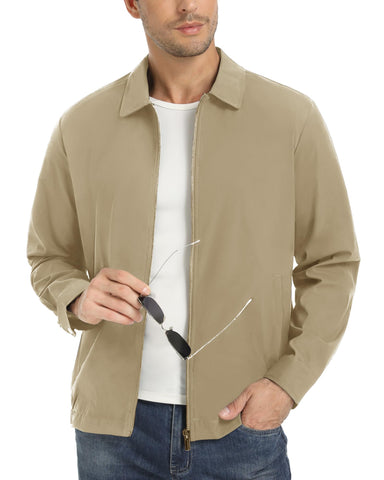 EKLENTSON Mens Windbreaker Jackets Full Zip Lightweight Coat Casual Stylish Spring Jackets Khaki Large