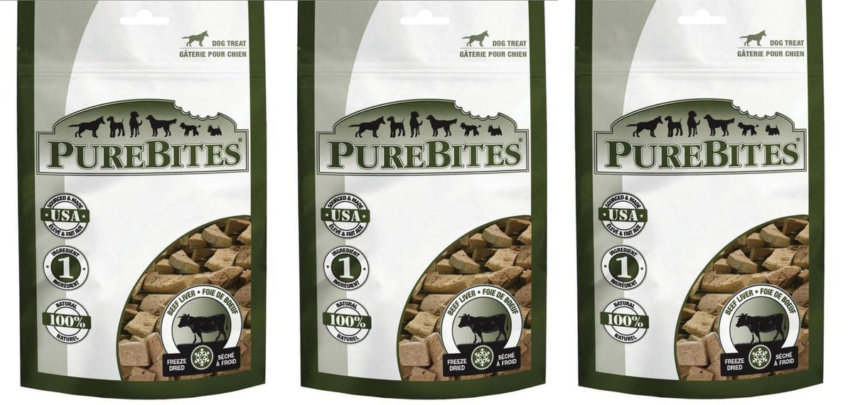 (3) PureBites Beef Liver Freeze Dried Dog Treats 4.2oz Bags. Total 12.6oz