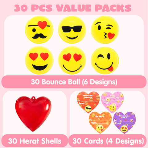 JOYIN 30 Pcs Valentine's Day Bouncy Ball with Filled Hearts for Kids Valentine Classroom Exchange, Kids Bouncy Balls for Class Exchange, Gift & Game Prize