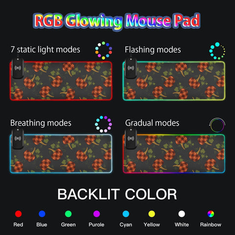 Fall Pumpkins Farmhouse Decor Black Wireless Charging Mouse Pad for Mobile Phone Extra Large Gaming Mousepad with 13 Lighting Modes Computer Mat for Gaming MacBook PC Laptop Desk Home Office