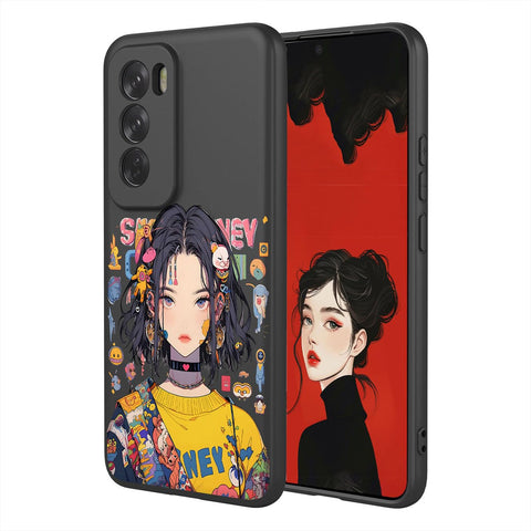 YUECXIN Case for Oppo Reno12 Pro 5G (Reno 12 Pro 5G), Ultra thin Liquid Silicone Silky Soft Touch Cute Pattern Girls Cover, with Microfiber Lining Shockproof TPU Bumper Case. Cool Girl