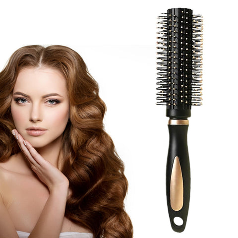 1PCS Round Hair Brush Rubber Blow Dry Hair Brush Black & Champagne Roller Brush for Hair Blow Dry Hair Styling Tools Hair Dryer Brush Hair Styling Appliances