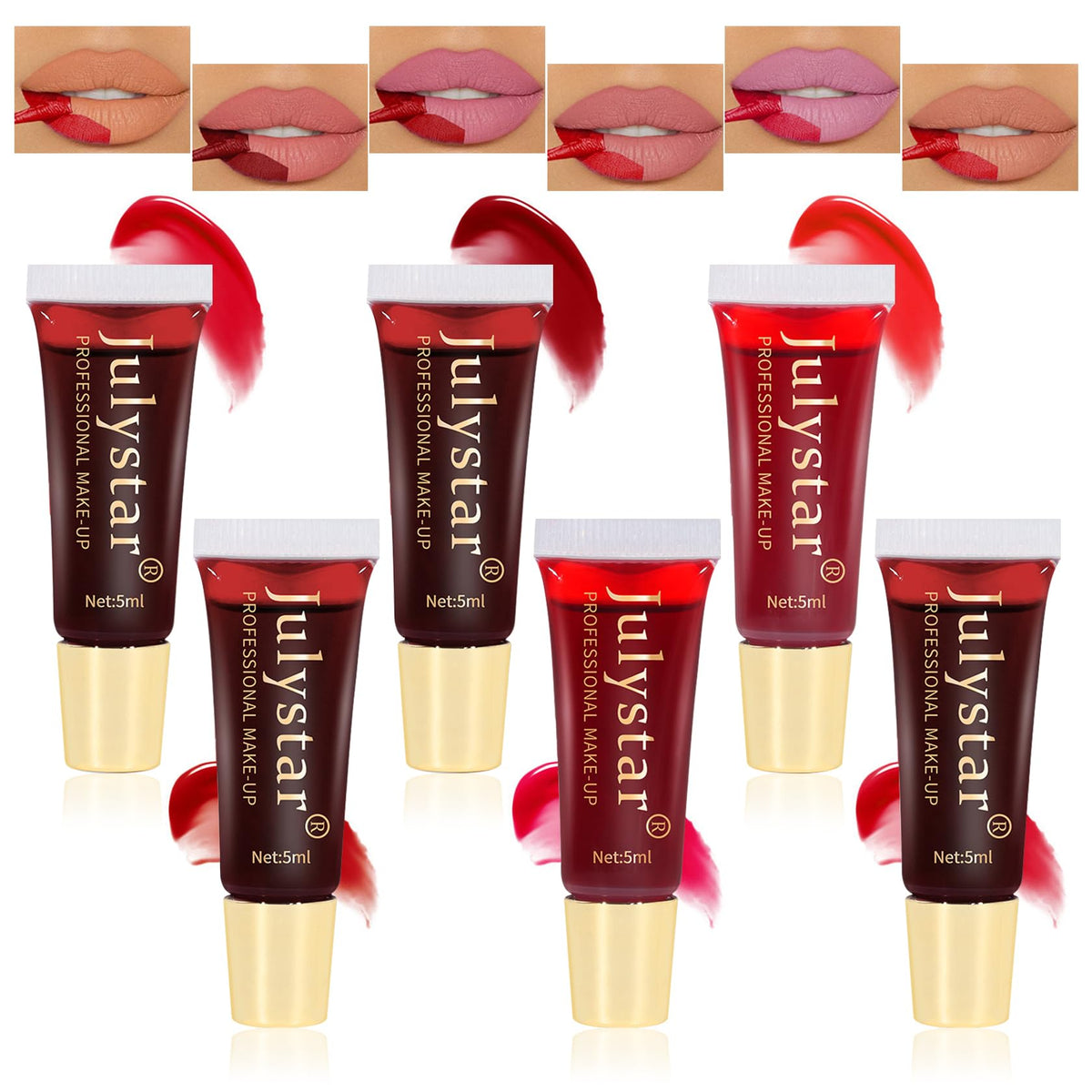 XiaoTu 6 Colors Peel Off Lip Stain Tint,Magic Tattoo Color Tear Off Matte Liquid Lipstick Nude Lip Gloss Sets for Women,Waterproof Long Lasting Non-stick Cup Peel Off Lip Tint Stain Makeup Set