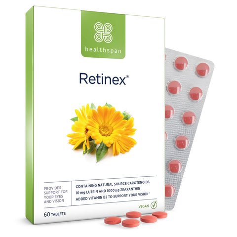 Healthspan Retinex | 60 Tablets | 10mg Natural Source of Lutein | High Levels of Zeaxanthin | Added Vitamin B2 | Vegan