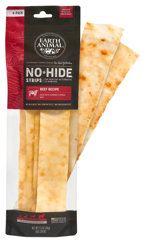 Earth Animal No Hide Strips Beef Flavored Natural Treats | No Rawhide | Quick & Thin Dog Chews | 1 Pack, 4 Count
