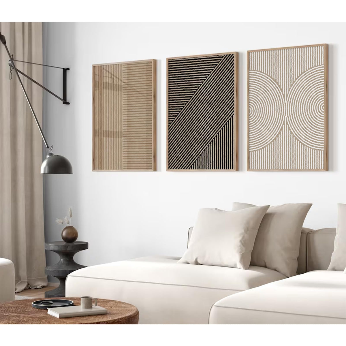 Boho Modern Wall Art Pictures Neutral Abstract Canvas Wall Decor Minimalist Line Wall Art Beige Brown Black Poster Mid Century Painting Artwork for Living Room Bedroom 12x16 Inch Unframed Set of 3