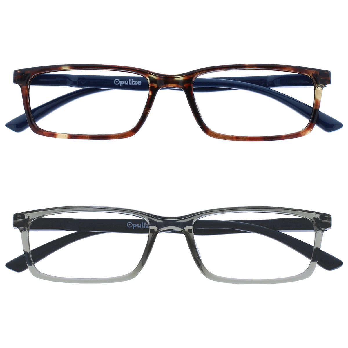 OPULIZE See 2 Pack Blue Light Blocking Reading Glasses Brown Grey Computer Gaming Anti Glare Mens Womens BB9-27 +1.50