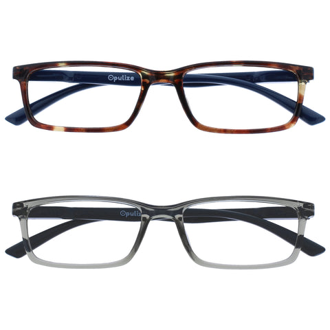 OPULIZE See 2 Pack Blue Light Blocking Reading Glasses Brown Grey Computer Gaming Anti Glare Mens Womens BB9-27 +1.50