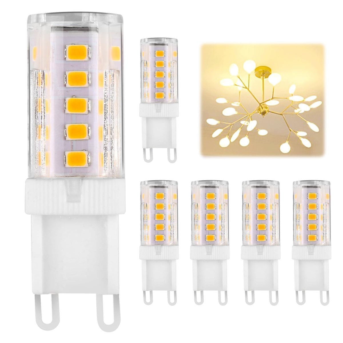 LANAFAY 6 Pcs G9 LED Bulbs Warm White 3000K, 3W, 120-380LM, Flicker Free Not Dimmable, Energy Saving G9 LED Light Bulbs for Chandelier, Ceiling Lights, Wall Light, Crystal Lamp, Ceiling Fan Light