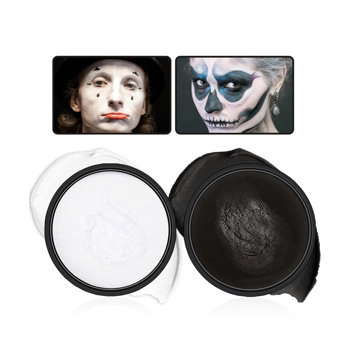 Black and White Face Body Paint Kit Pro Water Activated Face Body Paint Washable for Adults and Kids Halloween Art Theater SFX Cosplay Zombie Skeleton Makeup Kit