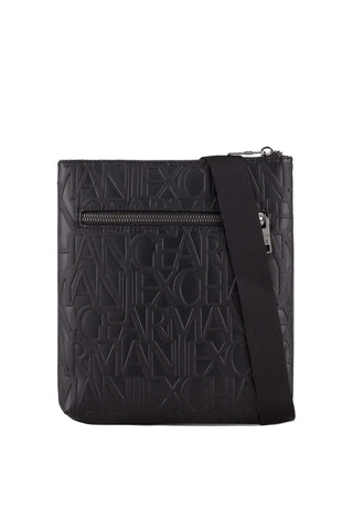 Armani Exchange Men's Allover Logo Crossbody Flat, Black, One Size