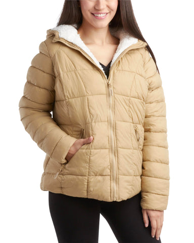 Reebok Women's Winter Jacket - Heavyweight Quilted Windbreaker Puffer Parka Coat - Sherpa Lined Ski Jacket for Women (S-XL), Size Small, Boulder Beige