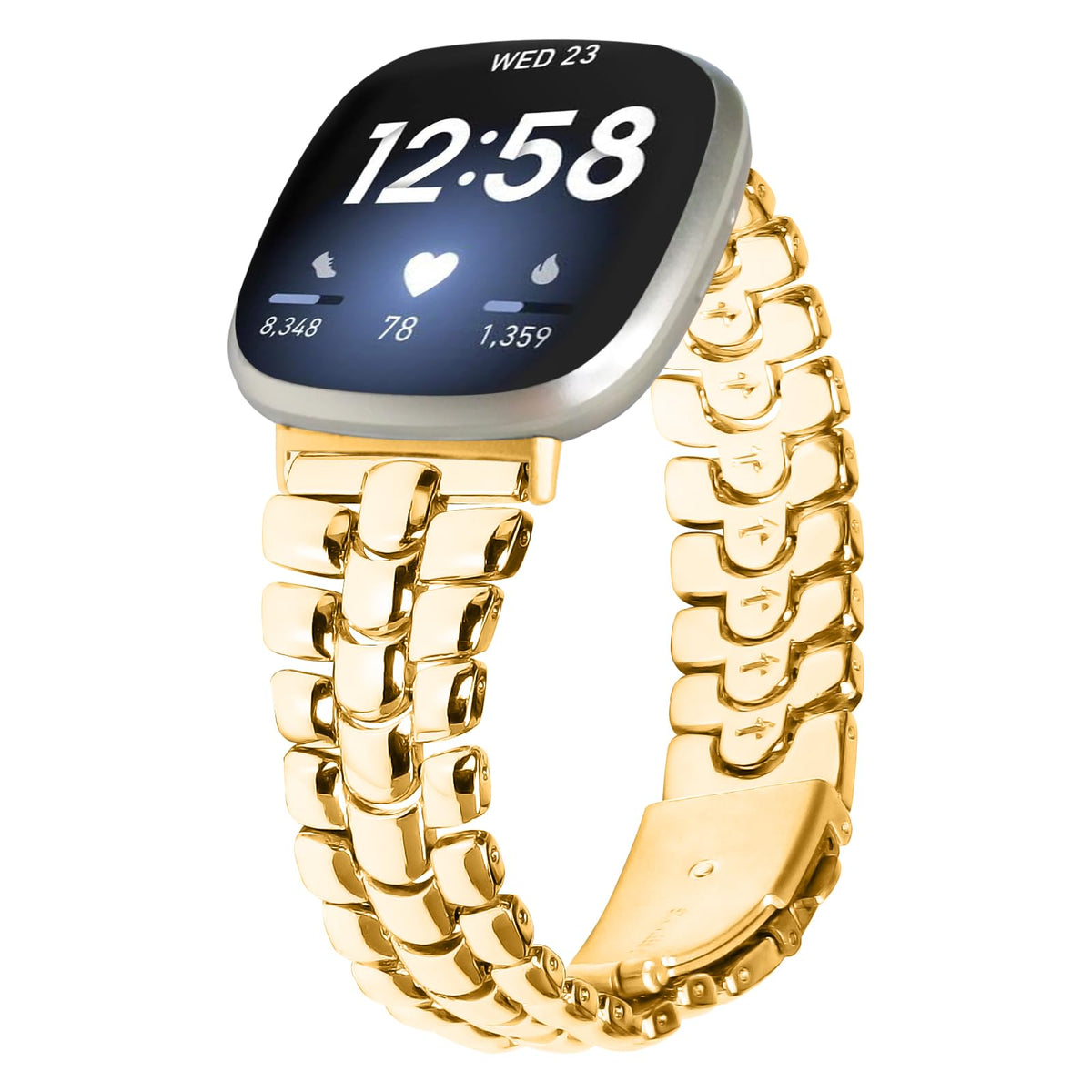 Gimuk Metal Strap Compatible with Fitbit Versa 4 Strap/Versa 3 Strap/Sense 2 Strap/Sense Strap for Women Men, Adjustable Stainless Steel Wristband Replacement Watch Strap Band for Versa 4 (Gold)