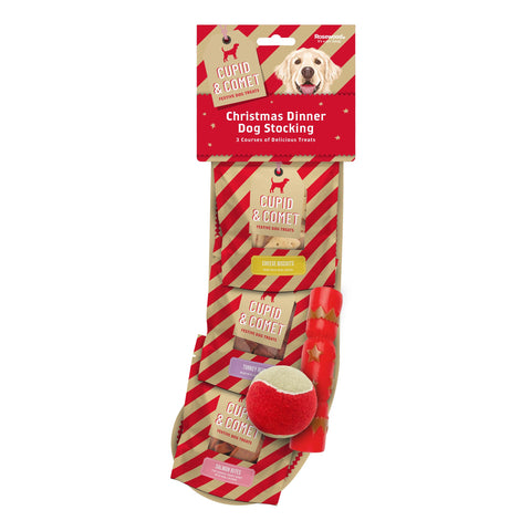 Rosewood Cupid & Comet Christmas Dinner & Toys Stocking Gift, Dog Treats
