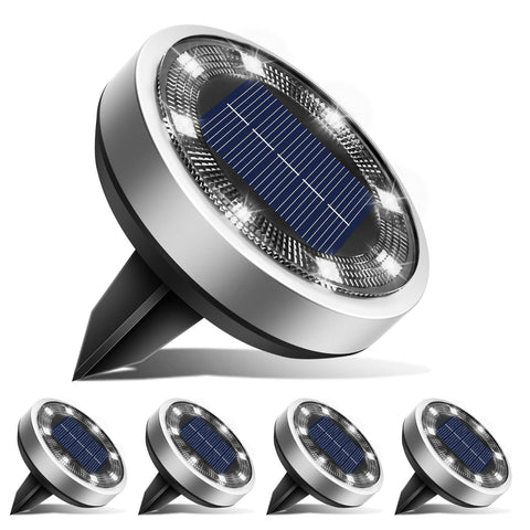 btfarm Solar Lights Outdoor Garden, 5 Pack Solar Ground Lights, 8 LED Solar Disk Lights Outdoor IP65 Waterproof for Garden Pathway Lawn Patio Yard Landscape (Cool White)