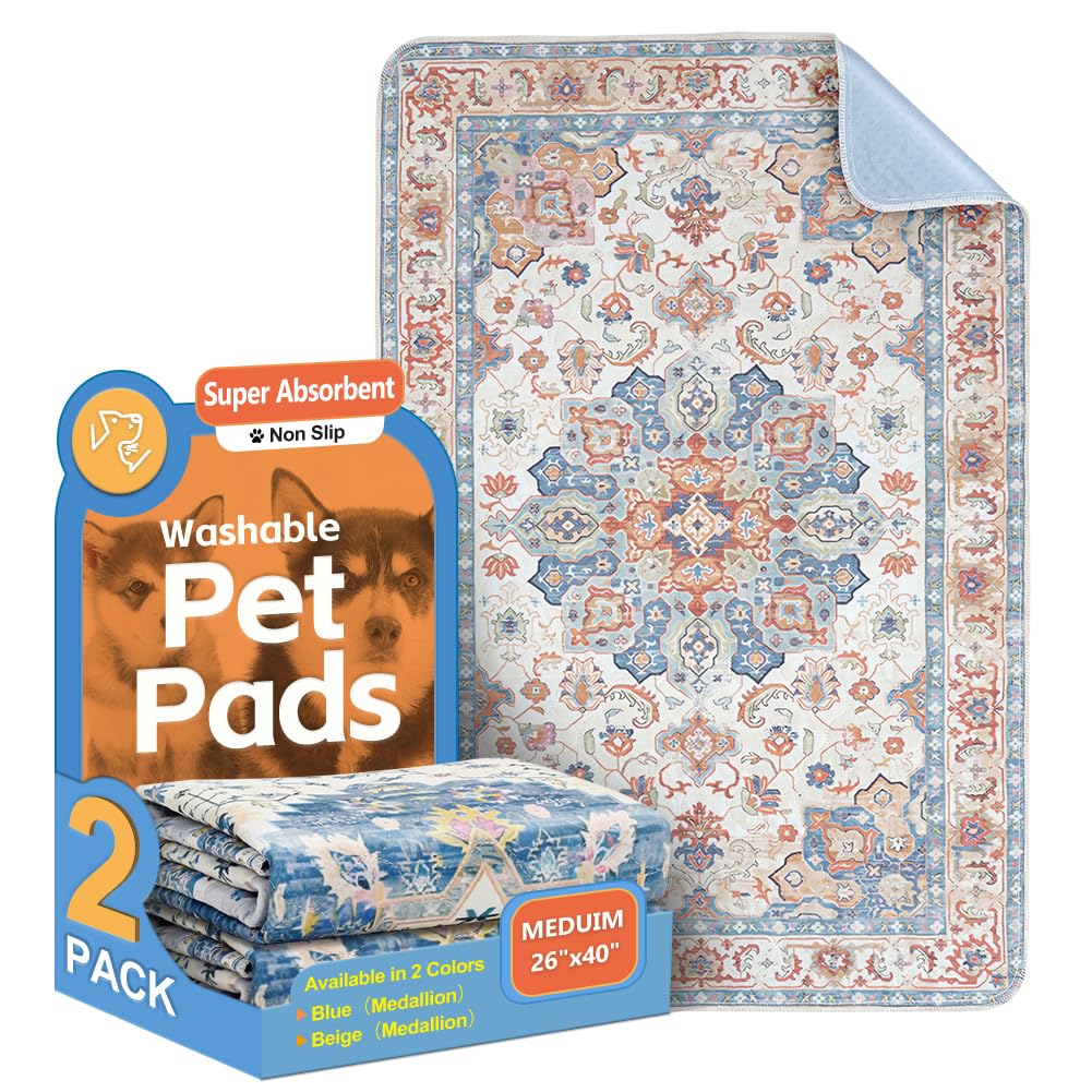 Washable Pee Pads for Dogs, 2 Pack Reusable Puppy Training Pads 102x67cm Super Absorbent Waterproof Dog Training Pads, Non-Slip Potty Pads for Floor, Crate, Whelping Pads Litter Mat Pet Supplies