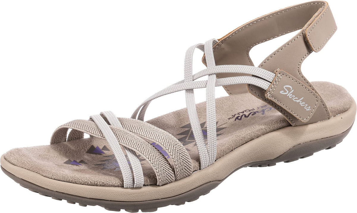 Skechers Women's Reggae Slim-Takes Two Flat Sandal, Taupe, 11