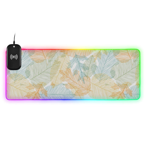 Fall Autumn Leaves Wireless Charging Mouse Pad for Mobile Phone Extra Large Gaming Mousepad with 13 Lighting Modes Extended Desk Mat for Gaming MacBook PC Laptop Desk Office Home